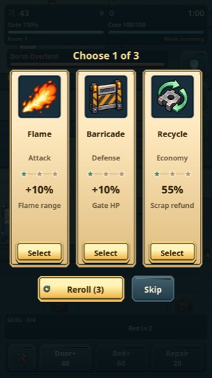Choosing one of three skills